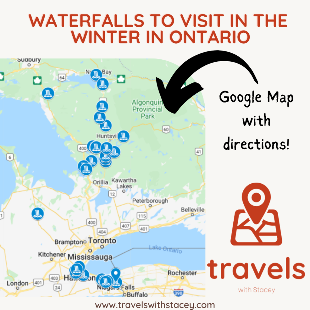 winter waterfalls to visit in ontario map